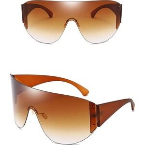 Shield Sunglasses One Piece Brown Lens‎ Oversized Fashion Sun Glasses Women New